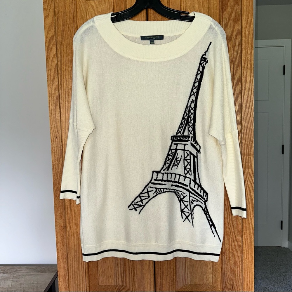 Cream Sweater with Eiffel Tower Design Catherine Malandrino for Design Nation S